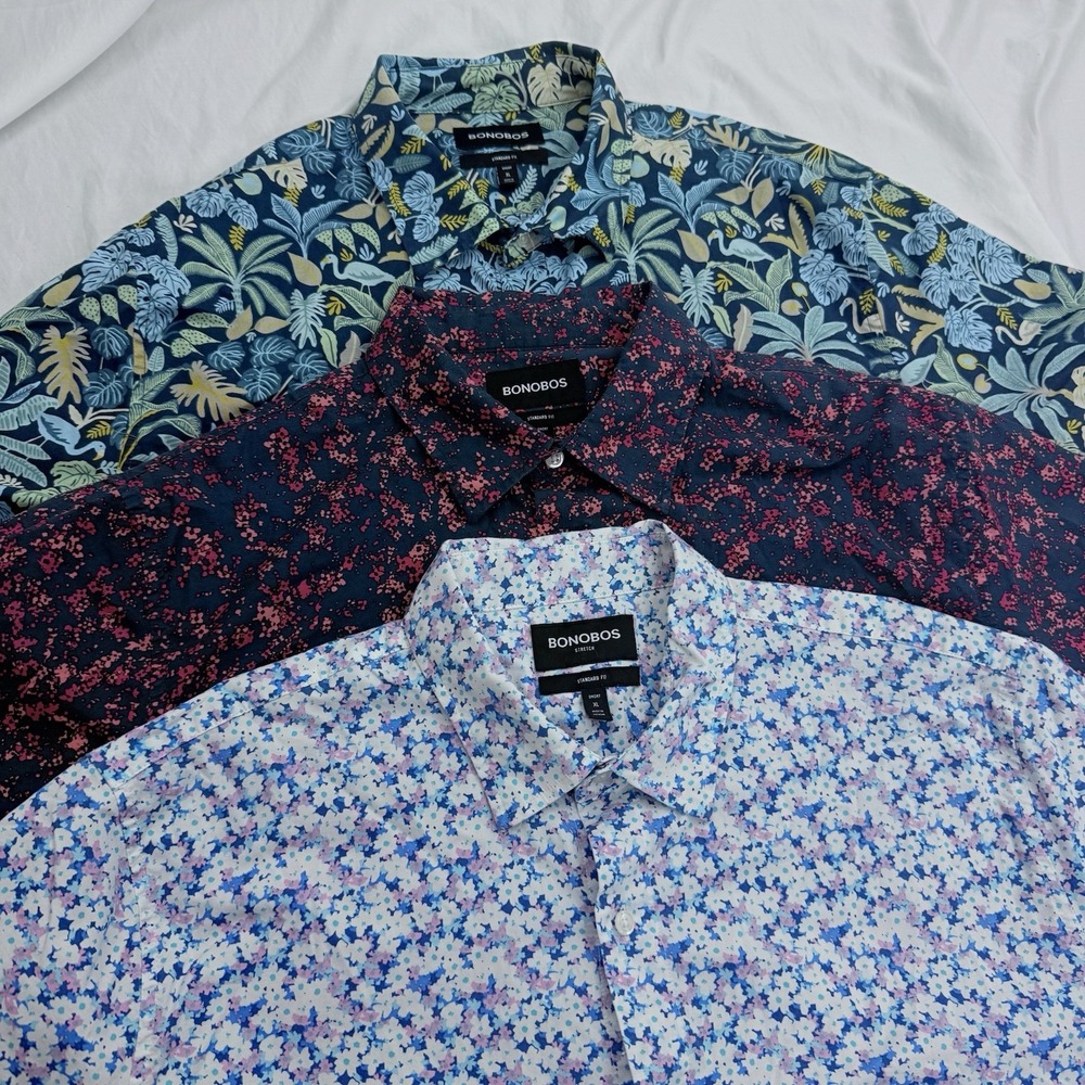 Bonobos Stretch Standard Fit Mens XL Floral Short Sleeve Button Shirt Lot Of 3